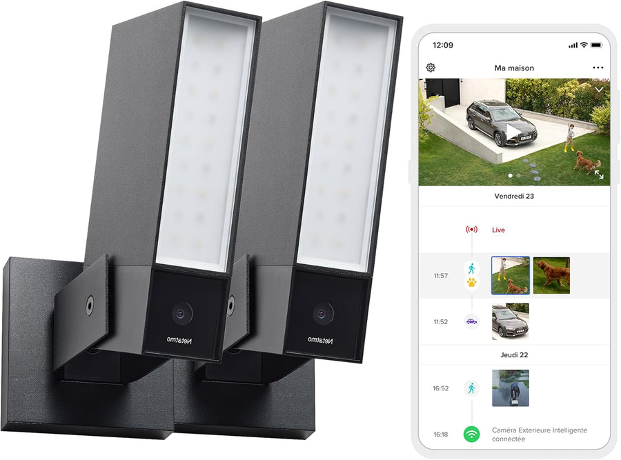 Pack 2 caméras extérieures éclairage intégré détection personnes 1920p WiFi aluminium noir NBU-2-NOC-AMZ