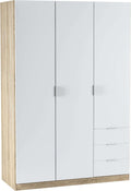 Armoire penderie 3 portes 3 tiroirs 121 x 180 x 52 cm chêne canadien blanc