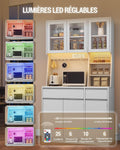 Buffet haut vaisselier avec prises LED plans travail tiroirs 40x100x180 cm blanc