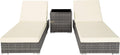 Set 2 chaises longues bain de soleil dossier réglable table aluminium résine tressée housses protection gris