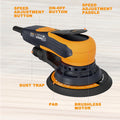 Ponceuse orbitale 150 mm 5 mm 6 vitesses frein automatique avec abrasifs