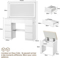Coiffeuse miroir LED 115x60 cm avec tabouret et 7 tiroirs