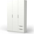 Armoire dressing 3 portes 2 tiroirs 4 niches blanc mat