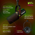 Microphone podcast USB C XLR auto level filtre anti pop réverbération