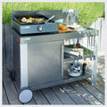Desserte jardin Nova 110 chariot plan de travail roulettes support plancha barbecue noir gris