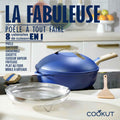 Poêle 8 en 1 avec poignées amovibles panier vapeur friture spatule bois