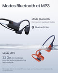 Casque conduction osseuse OpenSwim Pro IP68 Bluetooth 54 stockage MP3 32Go autonomie 9h rouge