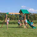 Aire de jeux en bois maisonnette extérieur balançoire toboggan bac à sable