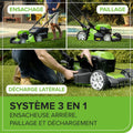 Tondeuse gazon sans fil 48 V 46 cm sac 55 L avec batteries et chargeur