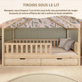 Lit cabane enfant 190x90 cm bois naturel avec tiroirs barrière amovible