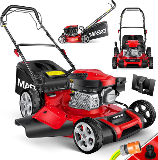 Tondeuse essence 5 en 1 roue motrice largeur coupe 51 cm mulching éjection latérale hauteur réglable