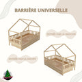 Lit cabane enfant 190x90 cm bois naturel avec tiroirs barrière amovible