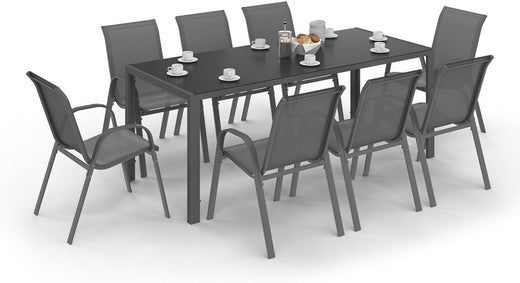 Salon jardin table 190 cm avec 8 chaises empilables