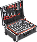 Chariot outils 156 pièces roulettes poignée télescopique mallette outils professionnelle
