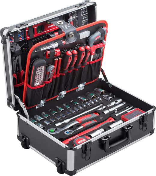 Chariot outils 156 pièces roulettes poignée télescopique mallette outils professionnelle