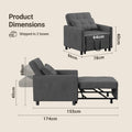 Fauteuil chauffeuse 1 place 3 en 1 convertible lit coussin sac gris foncé