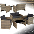 Salon jardin résine tressée 4 places table canapé fauteuils coussins