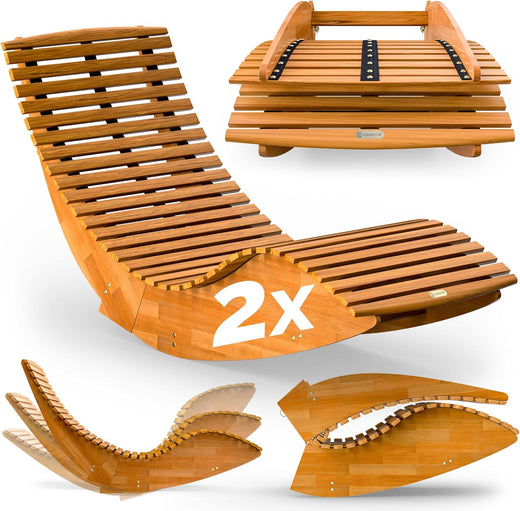 Lot 2 chaises longue bascule bois acacia pliables ergonomiques